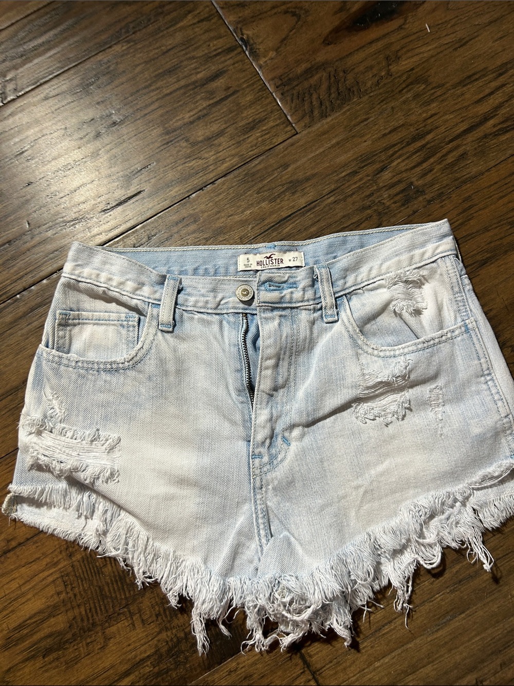 Hollister Faded Light Blue Frayed Denim Shorts